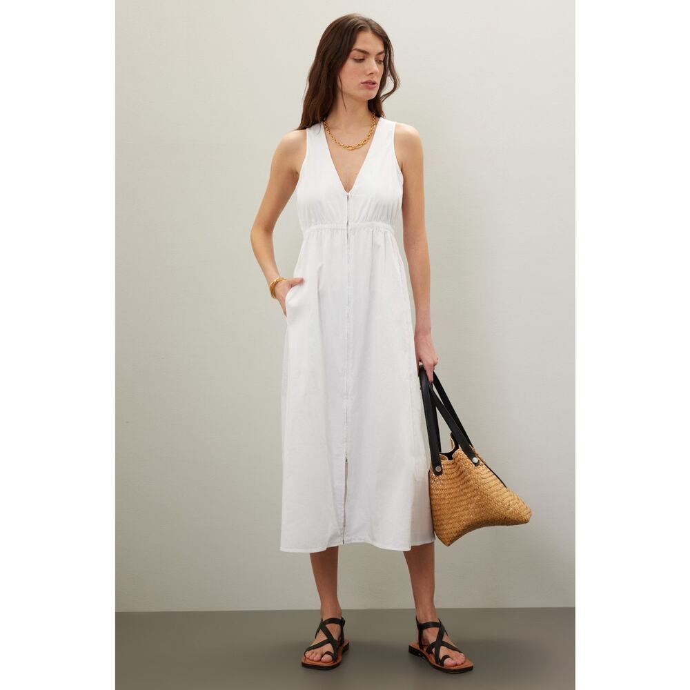 AREA STARS White Cotton Waist Cinching Sleeveless Jean A-Line Dress Size Large